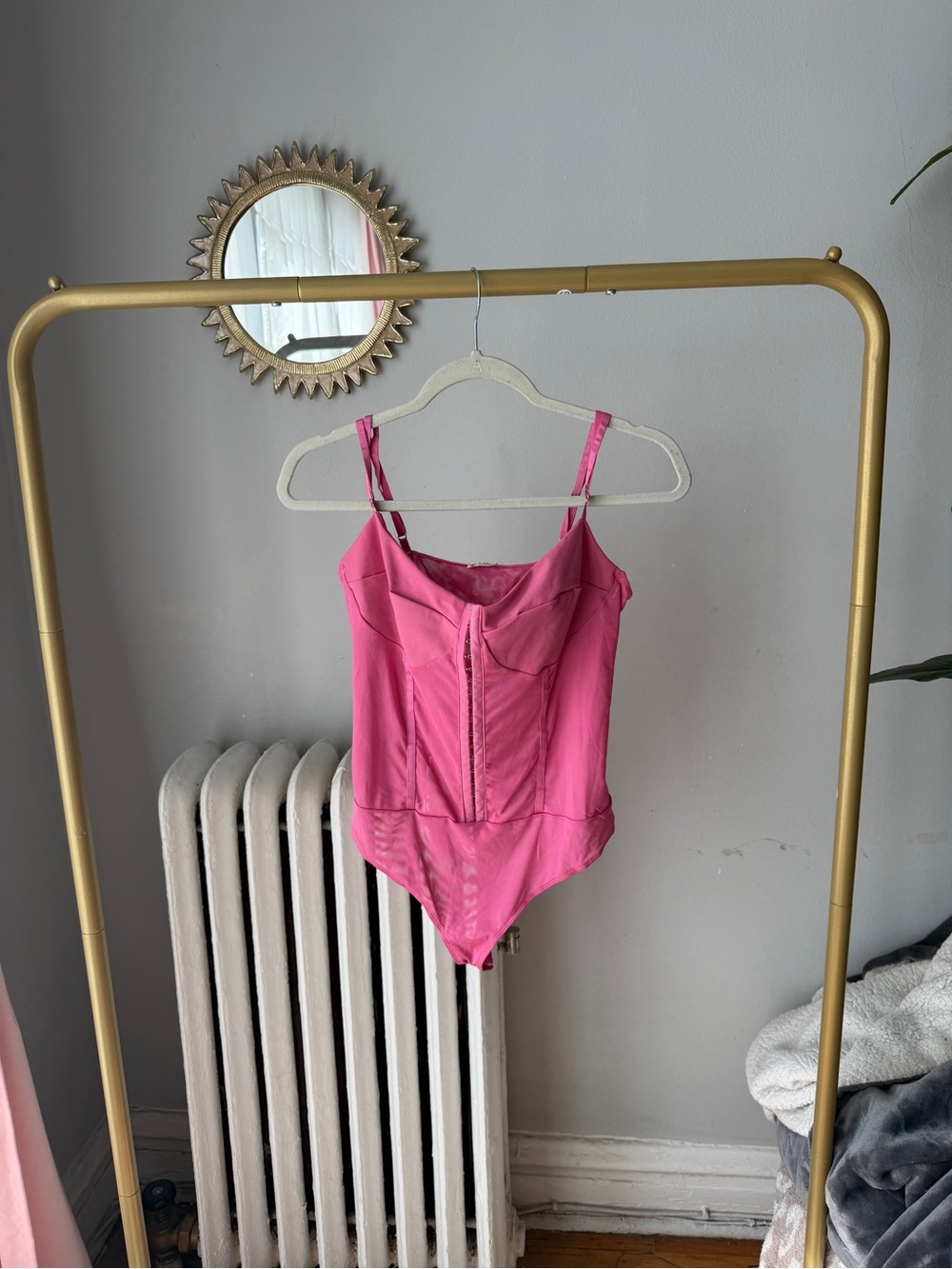 Free People Pink Satin-Look Bodysuit